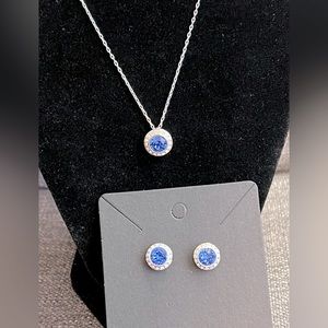 Swarovski, blue and silver crystal pendant and matching earrings